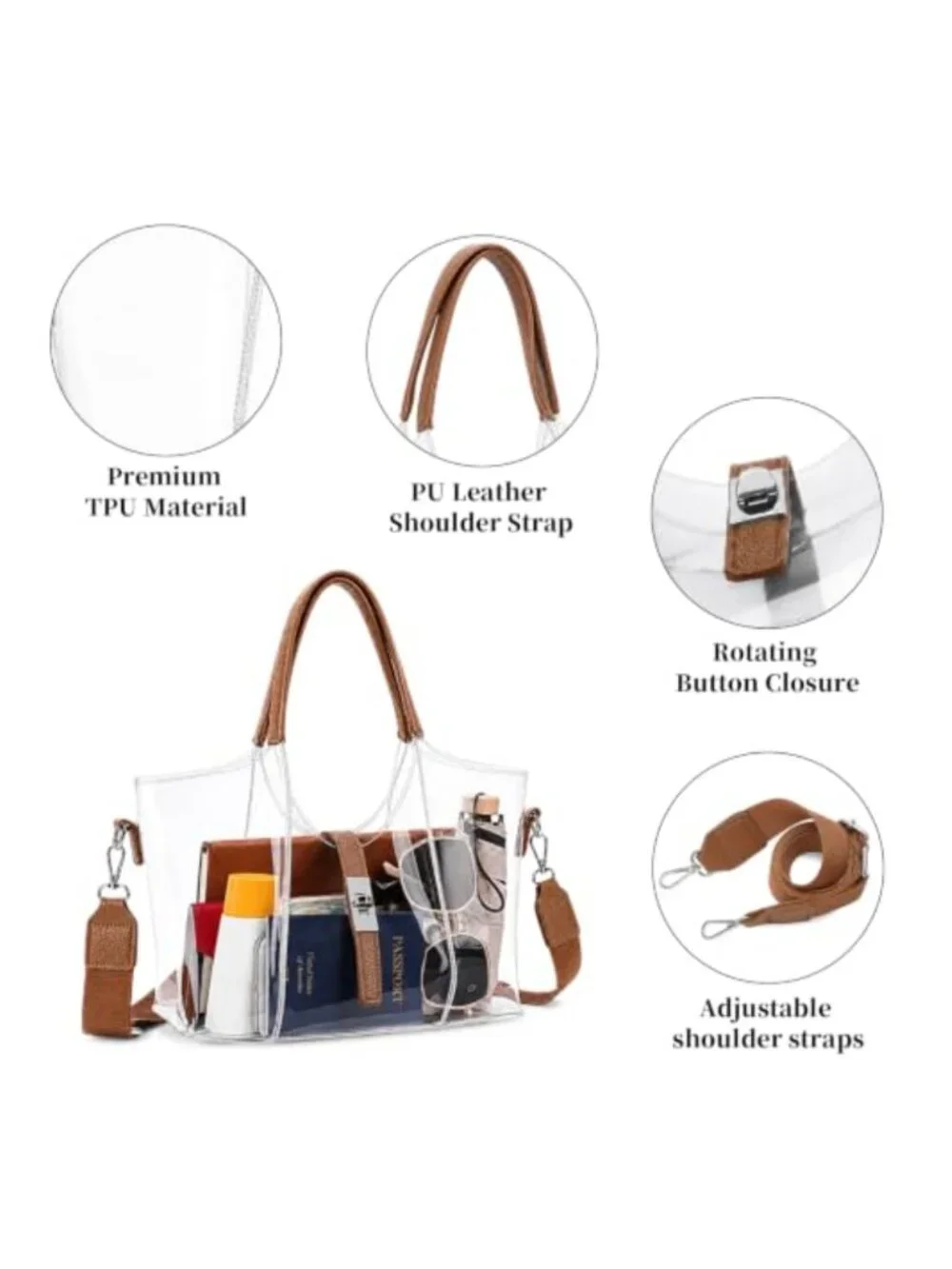 Clear Tote Bag Stadium Approved Concerts Sports TPU Womens Purse Shoulder